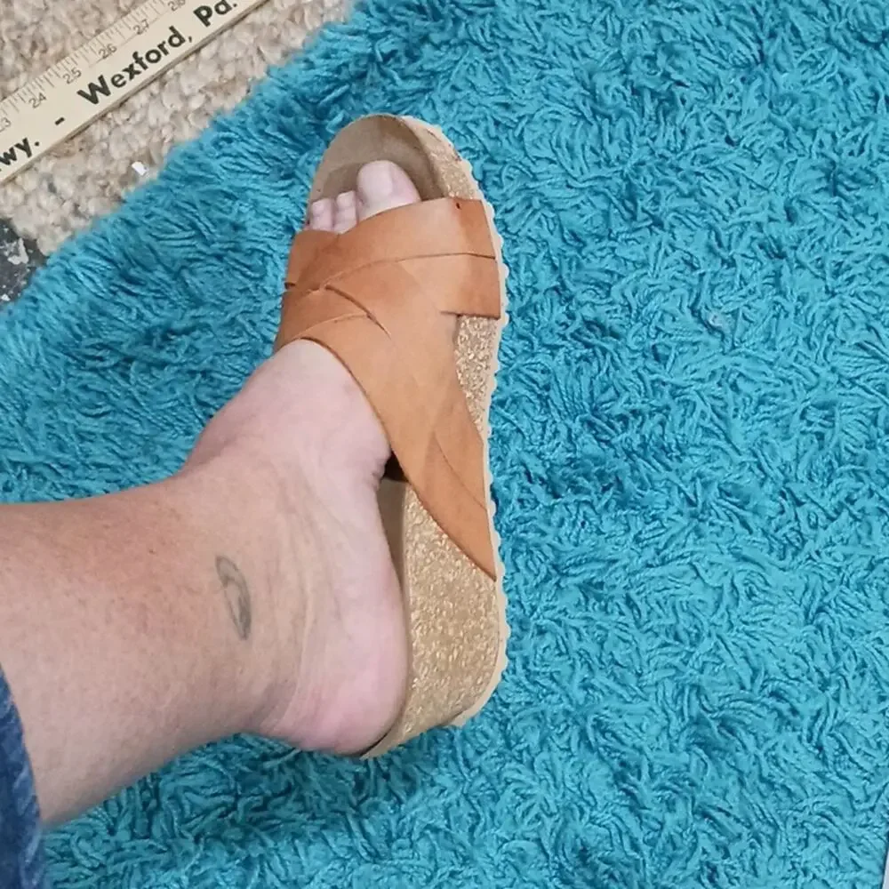 Anna Fidanza Tan Leather Cork Wedge Anthropologie sz 39